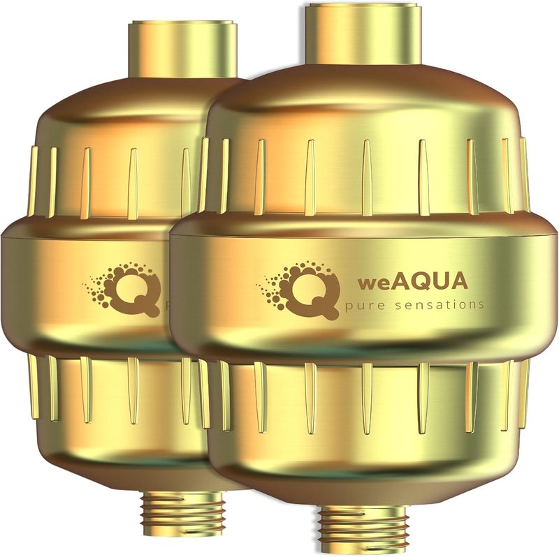 فلتر دش عالي التحمل من WeAQUA بريميوم، عبوة عائلية مزدوجة – نظام متقدم لإزالة 99% من الماء العسر والكلور والفلورايد والمعادن الثقيلة – فلتر رأس دش عالمي التوافق – لون برونزي مطفي بالزيت - Image 1