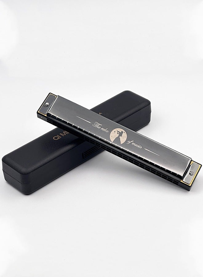 كيمي هارمونيكا QIMEI للمبتدئين والمتقدمين للبالغين والأطفال 24 حفرة احترافية متعددة الأصوات مفتاح C أداة دخول للدراسة الذاتية - أسود - Image 2