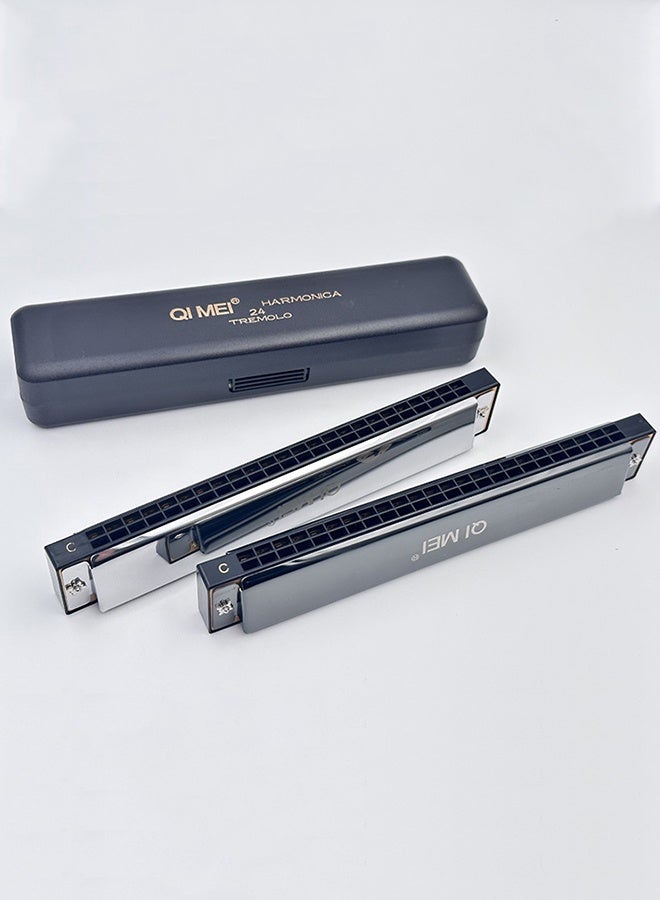 كيمي هارمونيكا QIMEI للمبتدئين والمتقدمين للبالغين والأطفال 24 حفرة احترافية متعددة الأصوات مفتاح C أداة دخول للدراسة الذاتية - أسود - Image 4