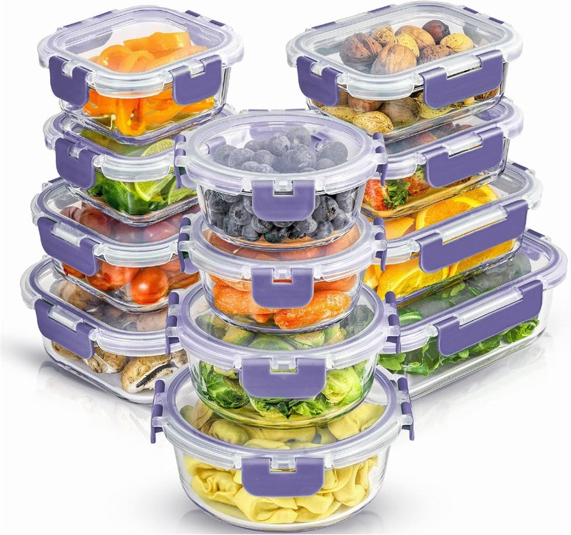 JoyJolt 24pc Borosilicate Glass Storage Containers with Lids. 12 Airtight, Freezer Safe Food Storage Containers, Pantry Kitchen Storage Containers, Glass Meal Prep Container for Lunch - Image 1
