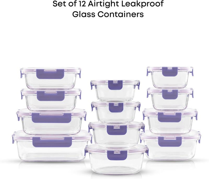 JoyJolt 24pc Borosilicate Glass Storage Containers with Lids. 12 Airtight, Freezer Safe Food Storage Containers, Pantry Kitchen Storage Containers, Glass Meal Prep Container for Lunch - Image 3