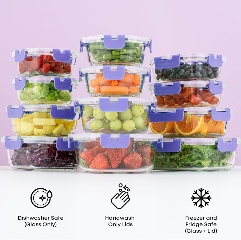 JoyJolt 24pc Borosilicate Glass Storage Containers with Lids. 12 Airtight, Freezer Safe Food Storage Containers, Pantry Kitchen Storage Containers, Glass Meal Prep Container for Lunch - Image 4