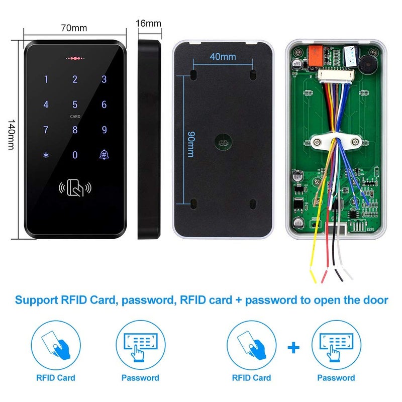 KDL Door Access Control System IP68 Waterproof RFID Keypad Controller, DC12V Power Supply, Electric Magnetic Lock 180kg/350lbs with Z&L Bracket, Door Exit Button, 125KHz Proximity Keyfobs for Home - Image 2