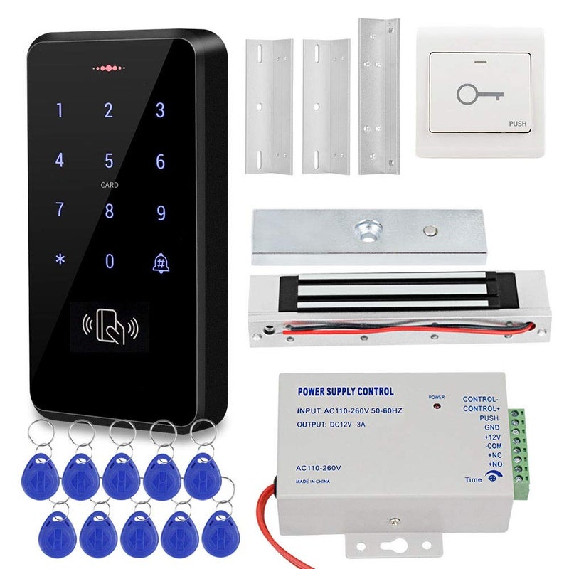 KDL Door Access Control System IP68 Waterproof RFID Keypad Controller, DC12V Power Supply, Electric Magnetic Lock 180kg/350lbs with Z&L Bracket, Door Exit Button, 125KHz Proximity Keyfobs for Home - Image 1