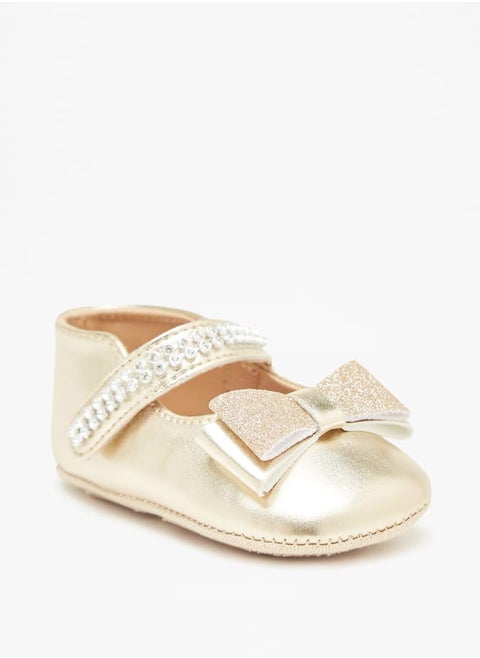 Girls Bow Accent Booties with Hook and Loop Closure