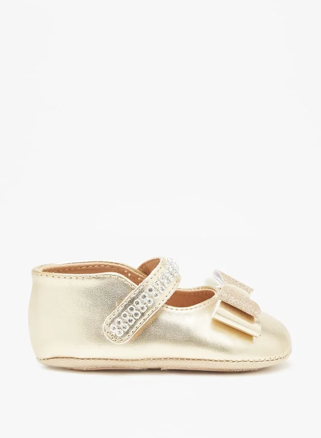 Barefeet Girls Bow Accent Booties with Hook and Loop Closure