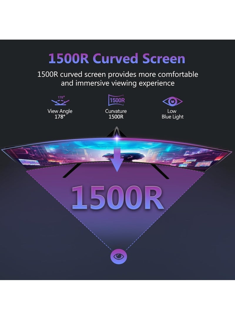 27-inch Gaming Curved Monitor Full HD 1080P 1920x1080 With 165Hz (Supports 144Hz) | AMD FreeSync Premium Technology | LED Backlight | 1ms (VRB) | IPS Screen, DP HDMI, White  - Image 4