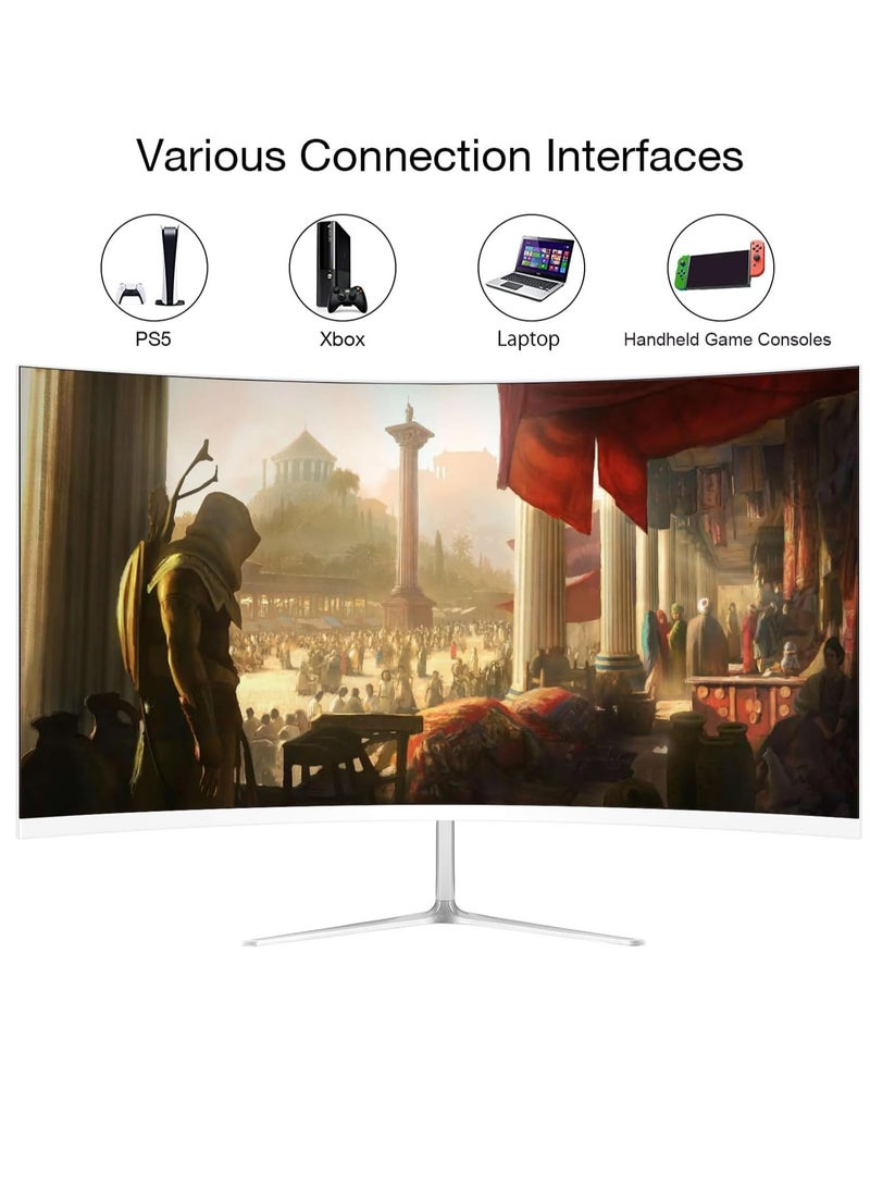 27-inch Gaming Curved Monitor Full HD 1080P 1920x1080 With 165Hz (Supports 144Hz) | AMD FreeSync Premium Technology | LED Backlight | 1ms (VRB) | IPS Screen, DP HDMI, White  - Image 2