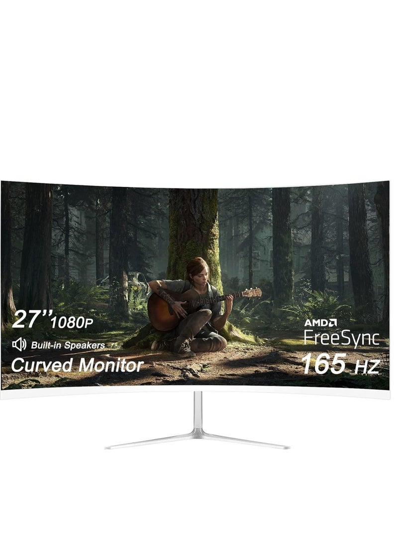 27-inch Gaming Curved Monitor Full HD 1080P 1920x1080 With 165Hz (Supports 144Hz) | AMD FreeSync Premium Technology | LED Backlight | 1ms (VRB) | IPS Screen, DP HDMI, White  - Image 1
