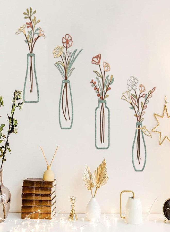 Resama 4 Pieces Metal Flowers Wall Art- Rustic Farmhouse Decor Minimalist Decor for Living Room Bathroom Bedroom Dining Room, Housewarming Gifts(Pastel) - Image 2