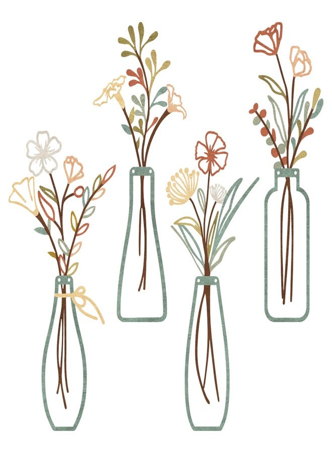 Resama 4 Pieces Metal Flowers Wall Art- Rustic Farmhouse Decor Minimalist Decor for Living Room Bathroom Bedroom Dining Room, Housewarming Gifts(Pastel) - Image 1