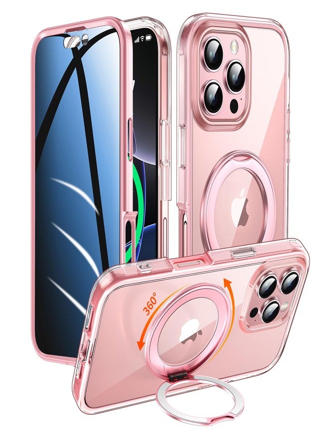 WASTROYAL Privacy Case for iPhone 16 Pro Max with 360°Stand [Built-in Anti Peeping Screen Protector] [Compatible with MagSafe] [Magnetic Ring ] Full Body Protective Phone Cover 6.9", Pink - Image 1