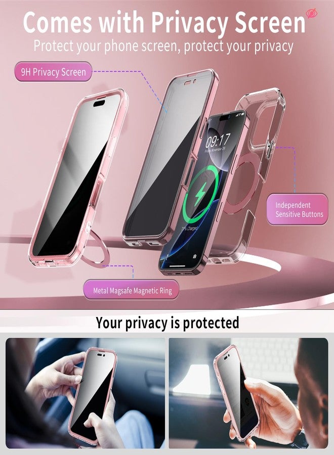 WASTROYAL Privacy Case for iPhone 16 Pro Max with 360°Stand [Built-in Anti Peeping Screen Protector] [Compatible with MagSafe] [Magnetic Ring ] Full Body Protective Phone Cover 6.9", Pink - Image 2