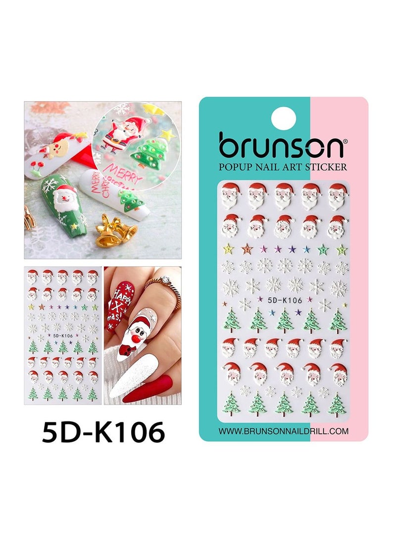 brunson Christmas Nail Art Stickers Snowflake Nail Decals 5D Stereoscopic Embossed Santa Claus Snowman