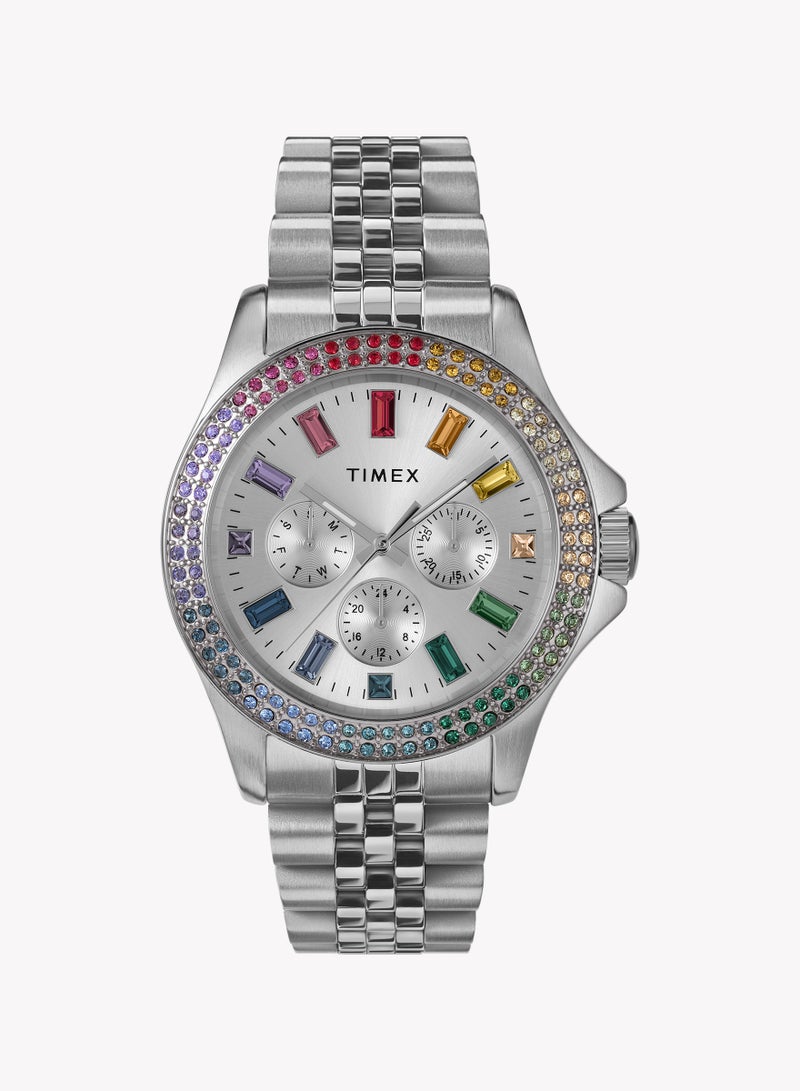 Timex Kaia Multifunction All Silver-tone with Rainbow Crystal Accents and Silver Dial TW2W33000 Women's Watch - Image 1