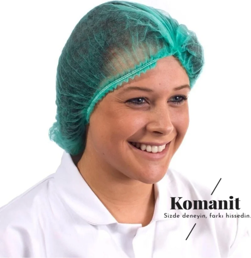 Komanit Tekstil Komanit Textile Bonnet, Disposable Green Accordion Bonnet (50X45CM) 100 Pieces