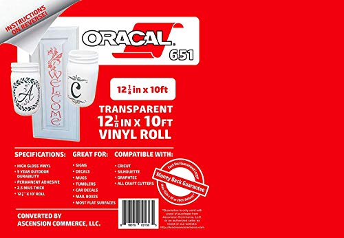 ORACAL 12" x 10ft Roll of Oracal 651 Transparent Craft Vinyl - On a 2.5" Core - Adhesive Vinyl for Cricut, Silhouette, and Cameo Cutters - Gloss Finish - Outdoor and Permanent - Image 4