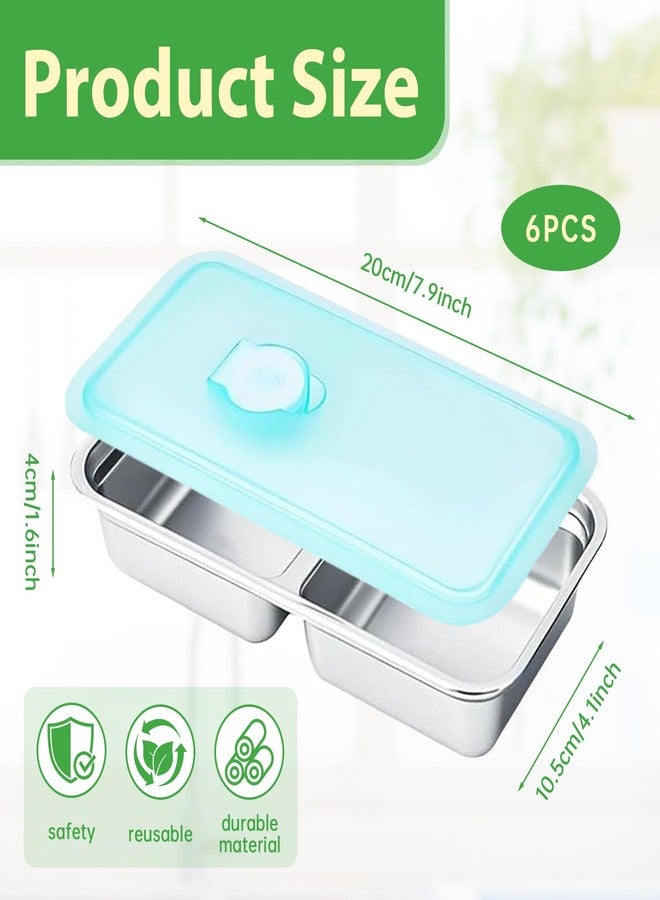 Thrseely 6PCS Grab and Go Snack Containers Reusable, Stainless Steel Double Compartment Snack Containers, Dishwasher- Reusable Condiment with Lids for Snacks Dips and Outdoor Camping - Image 2