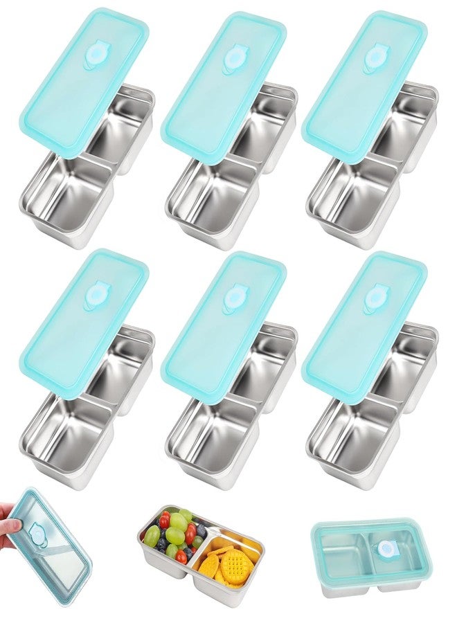 Thrseely 6PCS Grab and Go Snack Containers Reusable, Stainless Steel Double Compartment Snack Containers, Dishwasher- Reusable Condiment with Lids for Snacks Dips and Outdoor Camping - Image 1