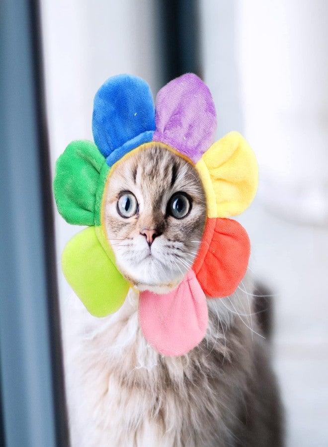 YAODHAOD Pet Costume Hats, Cat Dog Cute Sun Flower Headband Cap for Cosplay Dress up Accessories Pet Halloween Party Costume for Cats & Small Dogs (Colorful Sun Flower) - Image 2