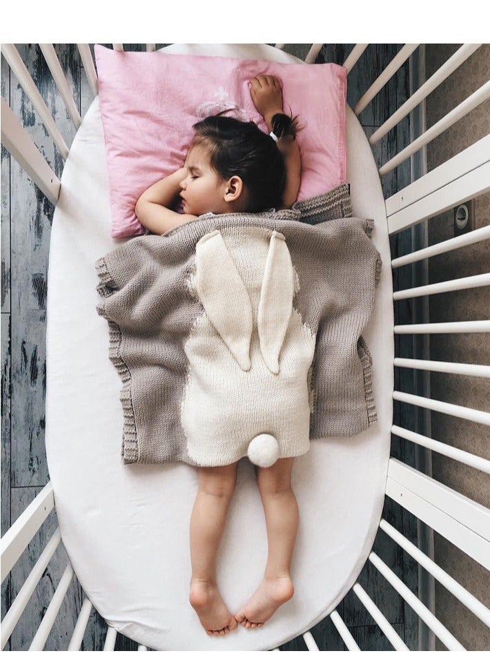 Rabbit Ears Baby Knitted Blanket, Super Soft and Windproof Coverlet (108*73 cm, Grey) - Image 1
