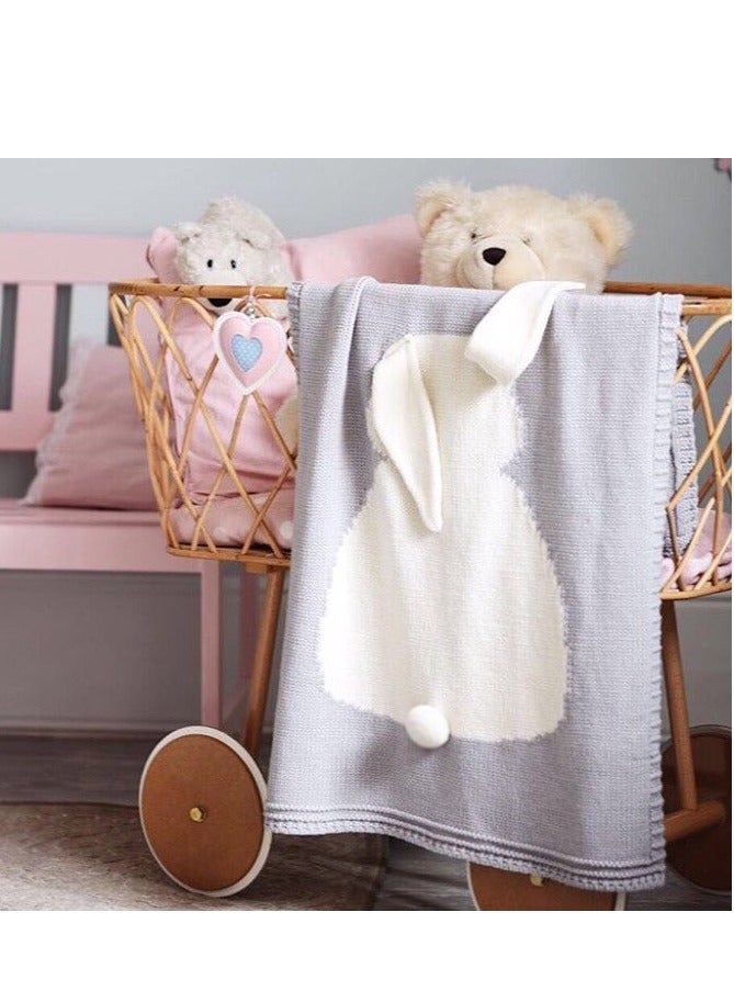 Rabbit Ears Baby Knitted Blanket, Super Soft and Windproof Coverlet (108*73 cm, Grey) - Image 2