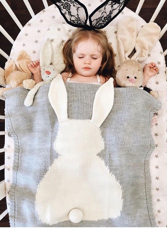 Rabbit Ears Baby Knitted Blanket, Super Soft and Windproof Coverlet (108*73 cm, Grey) - Image 4