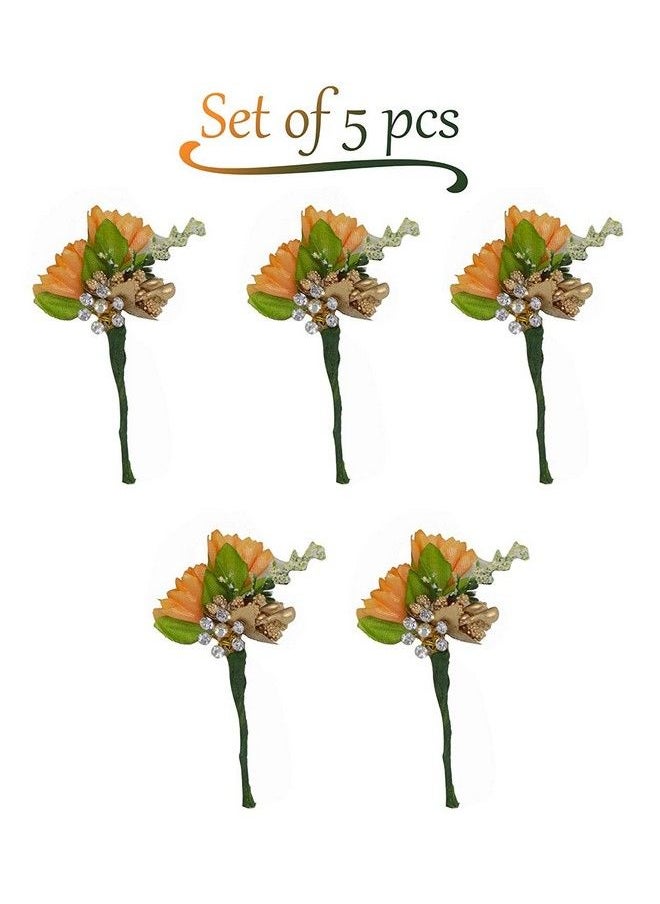 Inaaya - Artificial Hair Pins For Party Use Hair Accessories (Set Of 5) Orange 20 Grams Pack Of 1 - Image 1