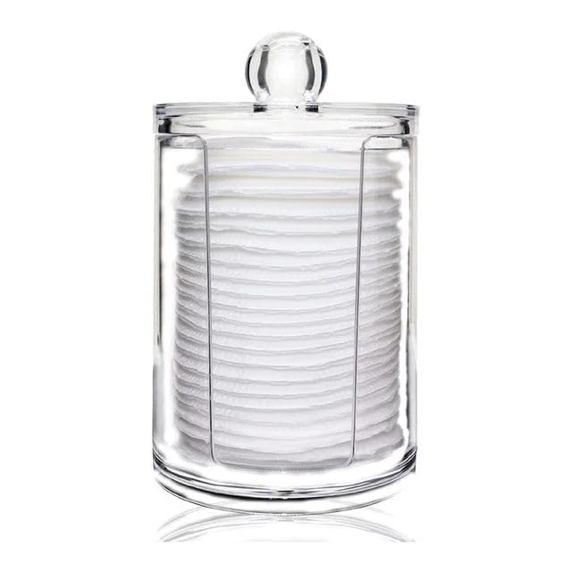 KPS صندوق تخزين وسادات إزالة المكياج KPS | حاوية قطنية شفافة دائرية مع غطاء | منظم حمام | صندوق تخزين مستحضرات التجميل | موزع أعواد القطن (عبوة من 1) - Image 1