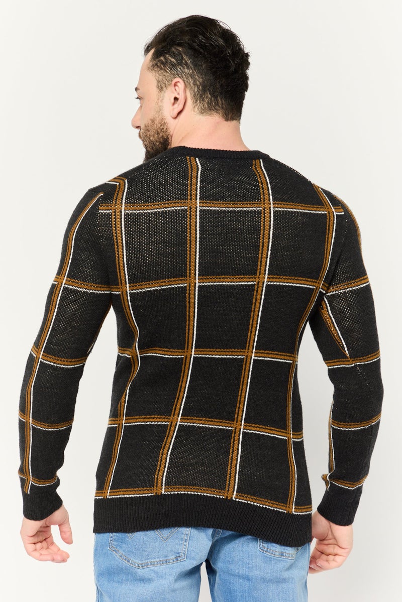 PERRY ELLIS Men Crew Neck Plaid Sweater, Multicolor - Image 4