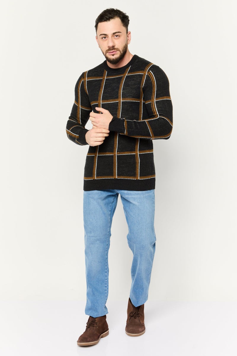 PERRY ELLIS Men Crew Neck Plaid Sweater, Multicolor - Image 4