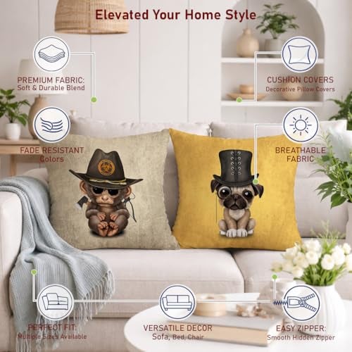 STITCHNEST Set of 2 Funky Friends Collection Printed Jute Cushion Covers 24x24 Inches | Decorative Throw Pillow Covers for Sofa, Living Room, Bedroom | Perfect for Home Decor - Image 4