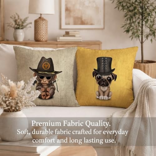 STITCHNEST Set of 2 Funky Friends Collection Printed Jute Cushion Covers 24x24 Inches | Decorative Throw Pillow Covers for Sofa, Living Room, Bedroom | Perfect for Home Decor - Image 3