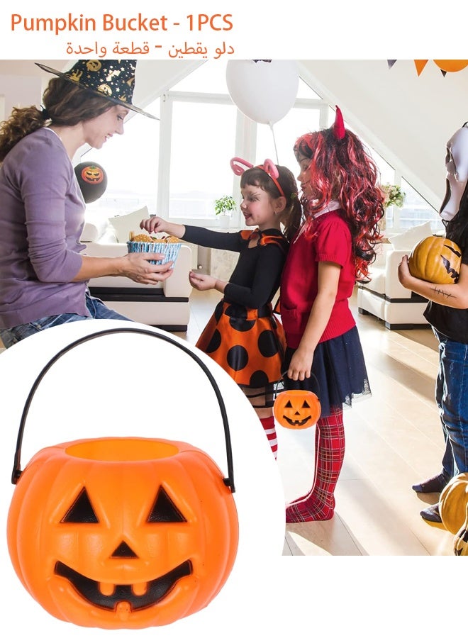 Pumpkin Candy Buckets 1-PCS Plastic Pumpkin Buckets Pumpkin Candy Bags Halloween 7" x 5.5" - Image 1