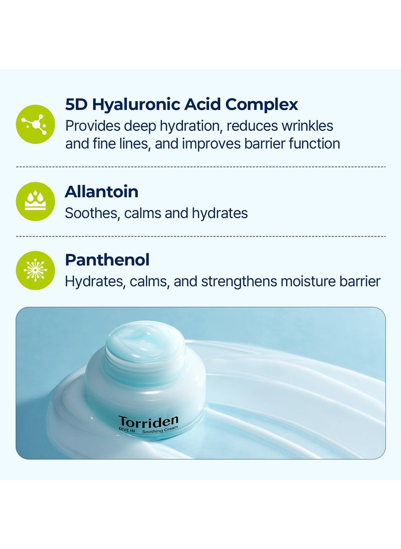 Torriden - DIVE IN Hyaluronic Acid Soothing Cream 100ml (3.38 fl. oz) | Revitalizing Facial Moisturizer for Sensitive and Dry Skin | Hyaluronic Acid, Panthenol, Allantoin - Image 1