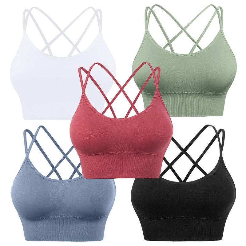 Evercute Cross Back Sport Bras Padded Strappy Criss Cross Cropped Bras for Yoga Workout Fitness Low Impact - Image 1