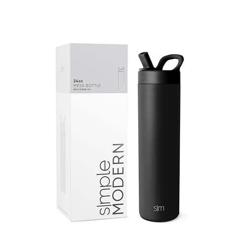 Simple Modern Water Bottle with Straw lid Insulated Stainless Steel Thermos Reusable Travel Water Bottles for Gym Sports Leak Proof BPA Free 24oz Midnight Black - Image 1