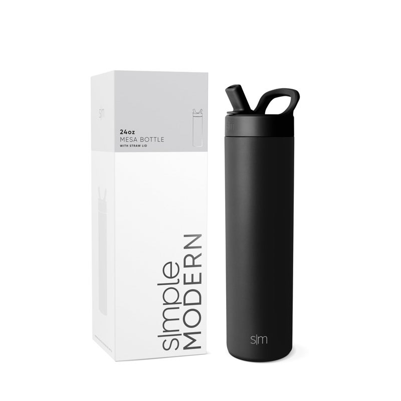 Simple Modern Water Bottle with Straw lid Insulated Stainless Steel Thermos Reusable Travel Water Bottles for Gym Sports Leak Proof BPA Free 24oz Midnight Black - Image 2