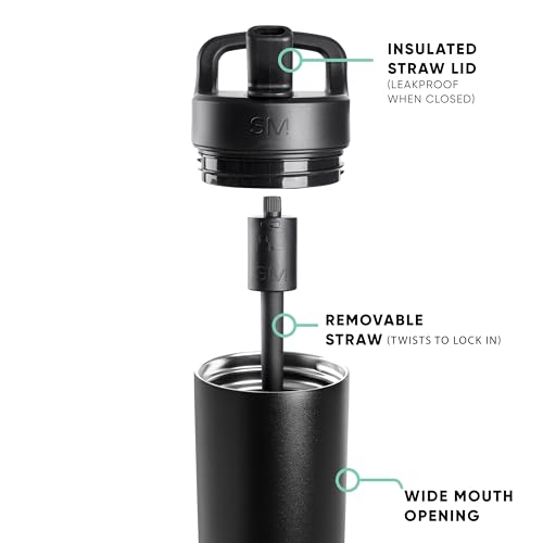 Simple Modern Water Bottle with Straw lid Insulated Stainless Steel Thermos Reusable Travel Water Bottles for Gym Sports Leak Proof BPA Free 24oz Midnight Black - Image 3