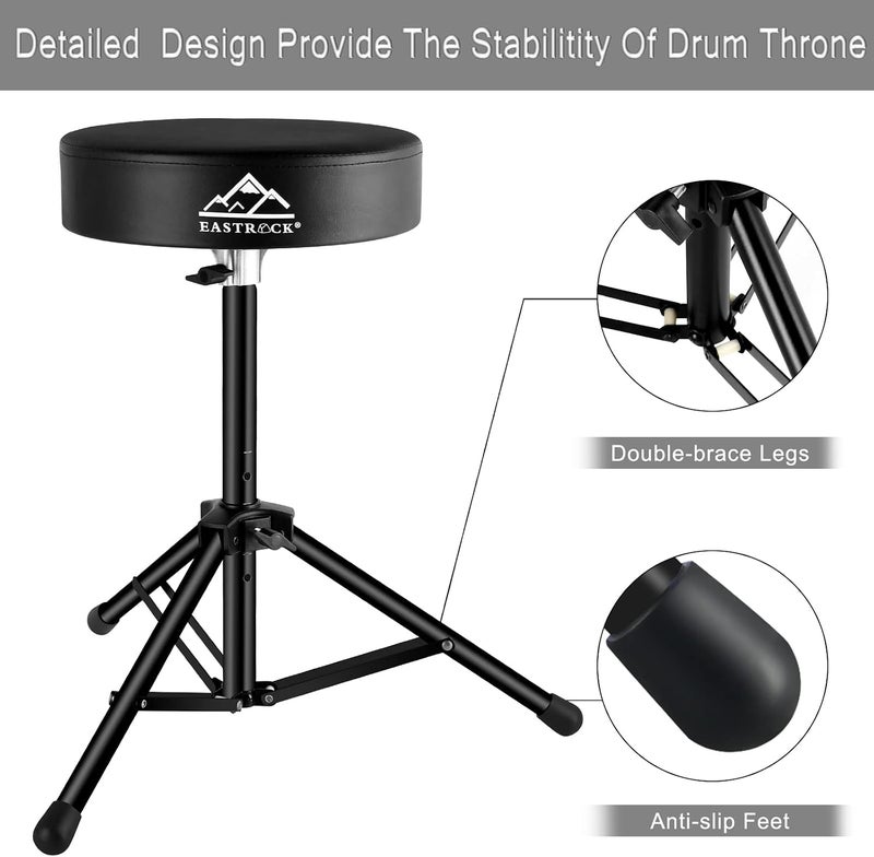 EASTROCK Adjustable Height Drum Throne with Padded Seat and Anti-Slip Feet for Drummers - Image 5