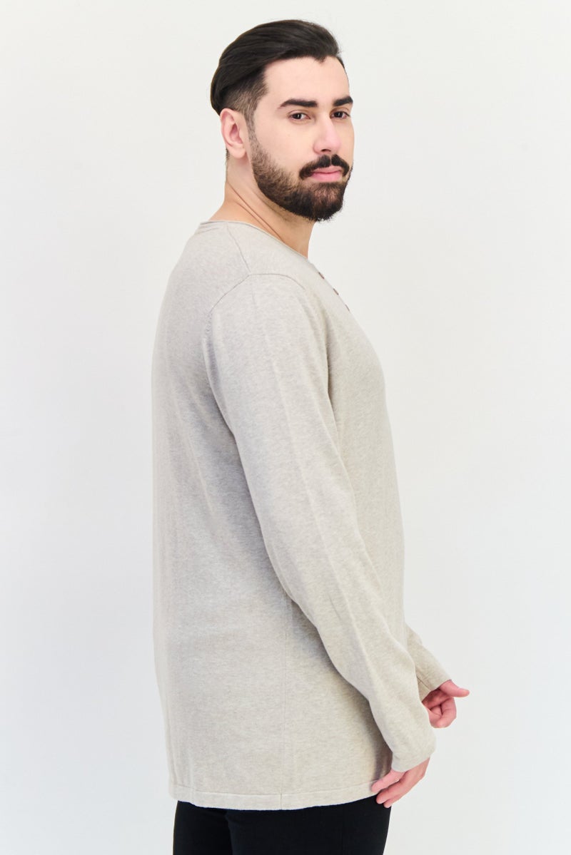 Celio Men Crew Neck Heather Sweater, Beige - Image 2