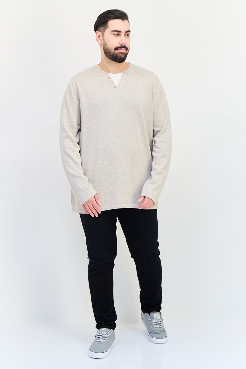 Celio Men Crew Neck Heather Sweater, Beige - Image 4