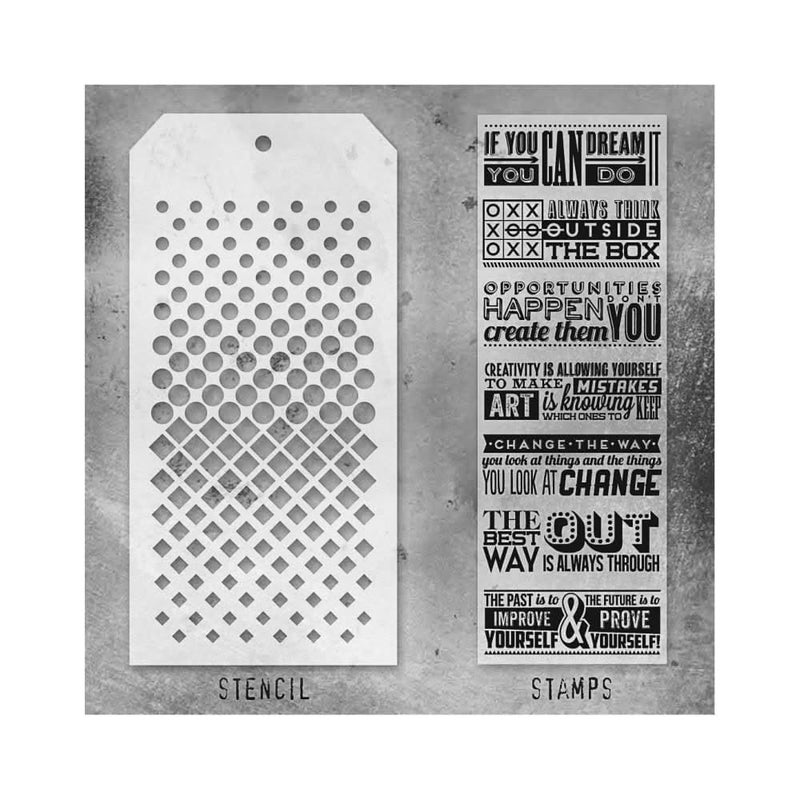Tim Holtz Collection Stamper's Anonymous Tim Holtz Dots and Phrases Mixed Media Stamp and Stencil Set THMM117 - Image 2
