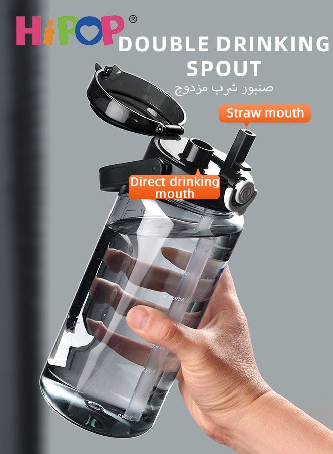 HIPOP 1.5L Sports Water Botlle with Time Marker and Dual Drinking Spout, Leak-Proof Sports Water Cup with Handle and Tea Infuser, Portable Gym Bottle for Gym, Travel, Home, School, BPA Free, Safe Lock  - Image 2