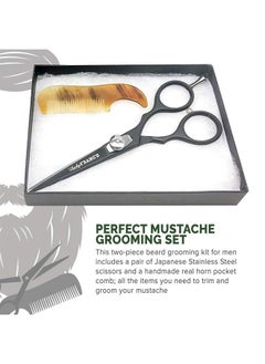 Lucky Franc's Beard Trimming Kit with Japanese Beard Scissors & Ox Horn Handmade Mini Beard Combs for Men - Mustache Trimmer Kit with Mustache Hair Scissors and Comb for Men - Handmade Beard Care Kit 