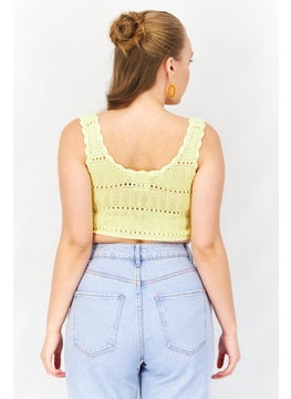 Asos Design Women Round Neck Sleeveless Textured Knitted Crop Top, Yellow  - Image 3