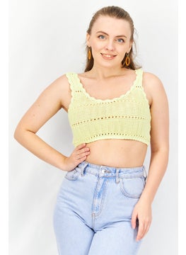 Asos Design Women Round Neck Sleeveless Textured Knitted Crop Top, Yellow  - Image 1