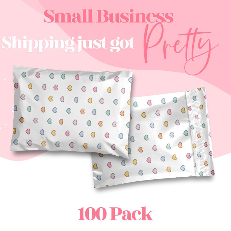 Pretty Package Store 10X13 Designer Poly Mailer 100 Pack Heavy Duty Waterproof Self Seal Shipping Bags For Small Business Large Mailing Envelopes Bulk Tear Resistant Packaging Preppy Hearts - Image 2