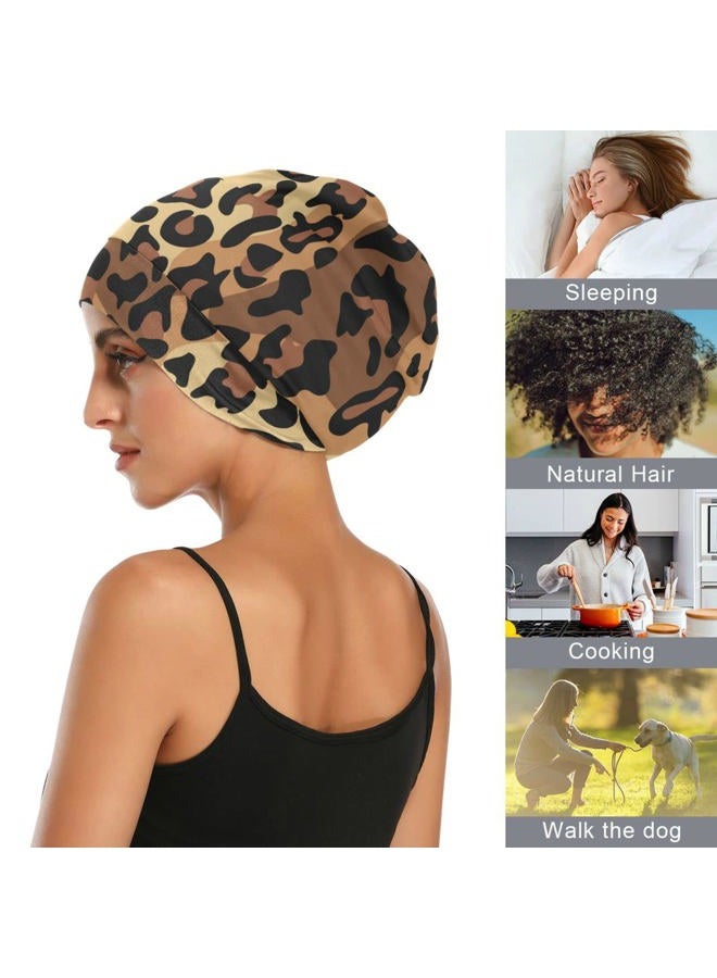ElliTarr Beanie Hat Satin Bonnet Lined Sleep Cap Hair Wrap Cover Slouchy Beanie for Curly Hair Protection for Gifts for Men Women Brown Leopard Print, Brown Leopard Print, One size - Image 4