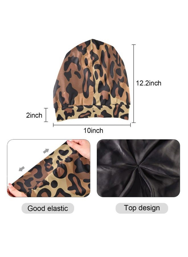 ElliTarr Beanie Hat Satin Bonnet Lined Sleep Cap Hair Wrap Cover Slouchy Beanie for Curly Hair Protection for Gifts for Men Women Brown Leopard Print, Brown Leopard Print, One size - Image 2
